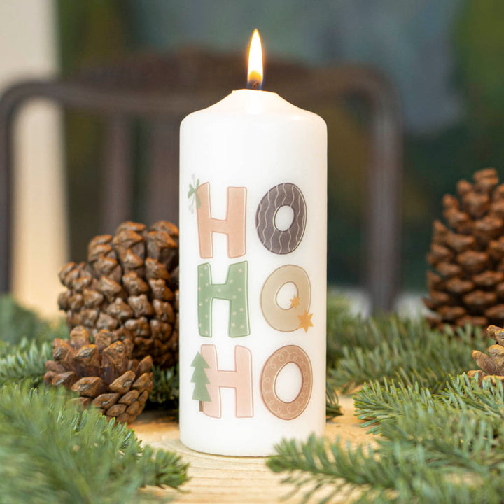 Weihnachtskerze mit Schriftzug Ho ho ho
