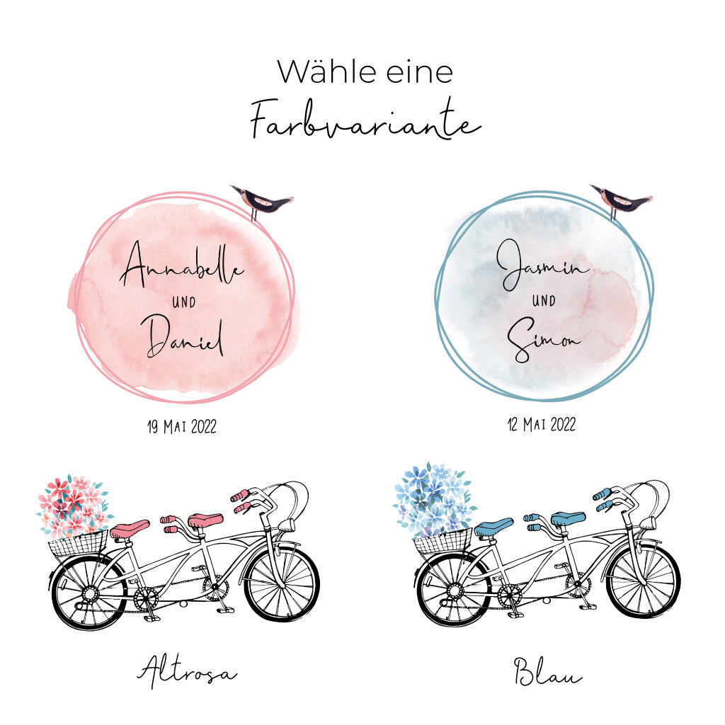 Hochzeitskerze Tandem Motivfarben Altrosa und Blau