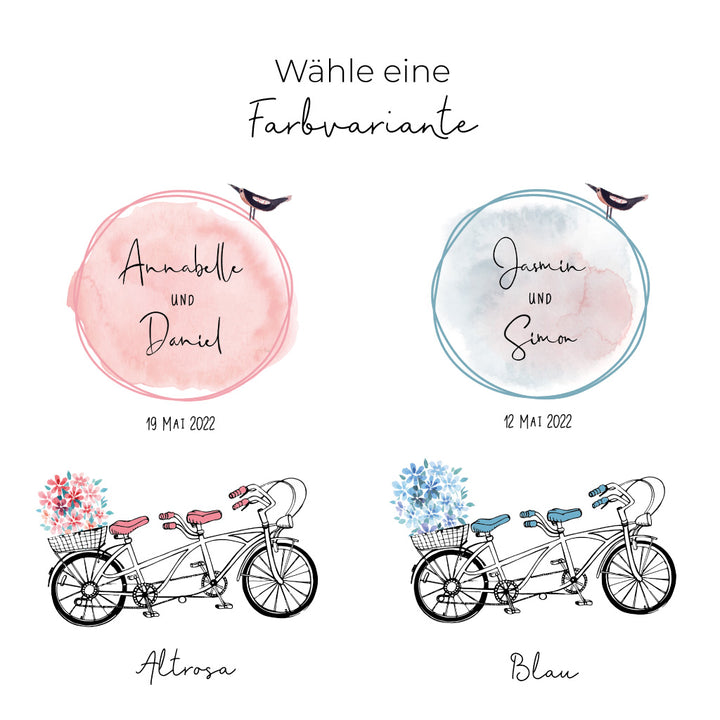 Hochzeitskerze Tandem Motivfarben Altrosa und Blau