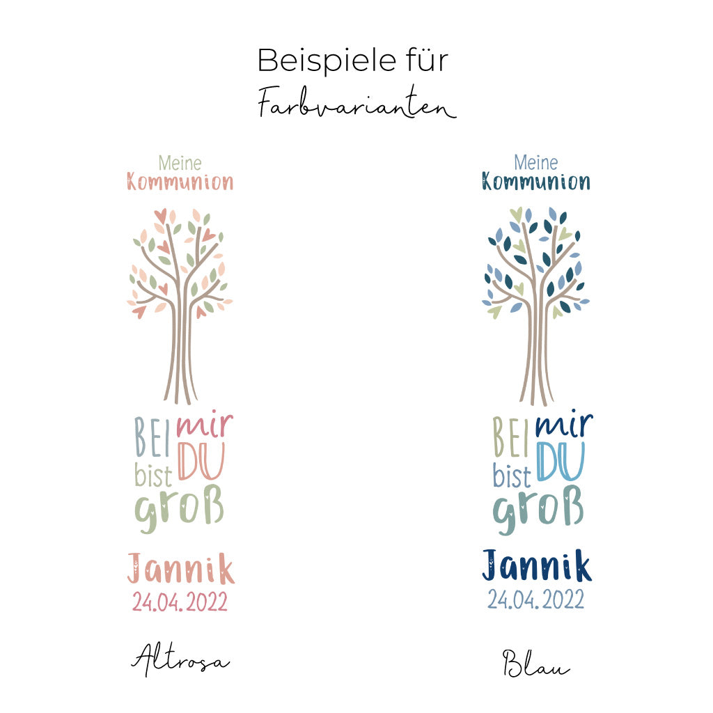 Kommunionkerze Lebensbaum in Blau und Altrosa zur Auswahl