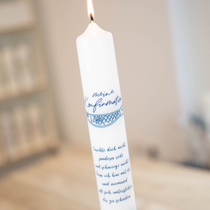 Kommunionkerze Fischschwarm mit Schriftband Meine Konfirmation