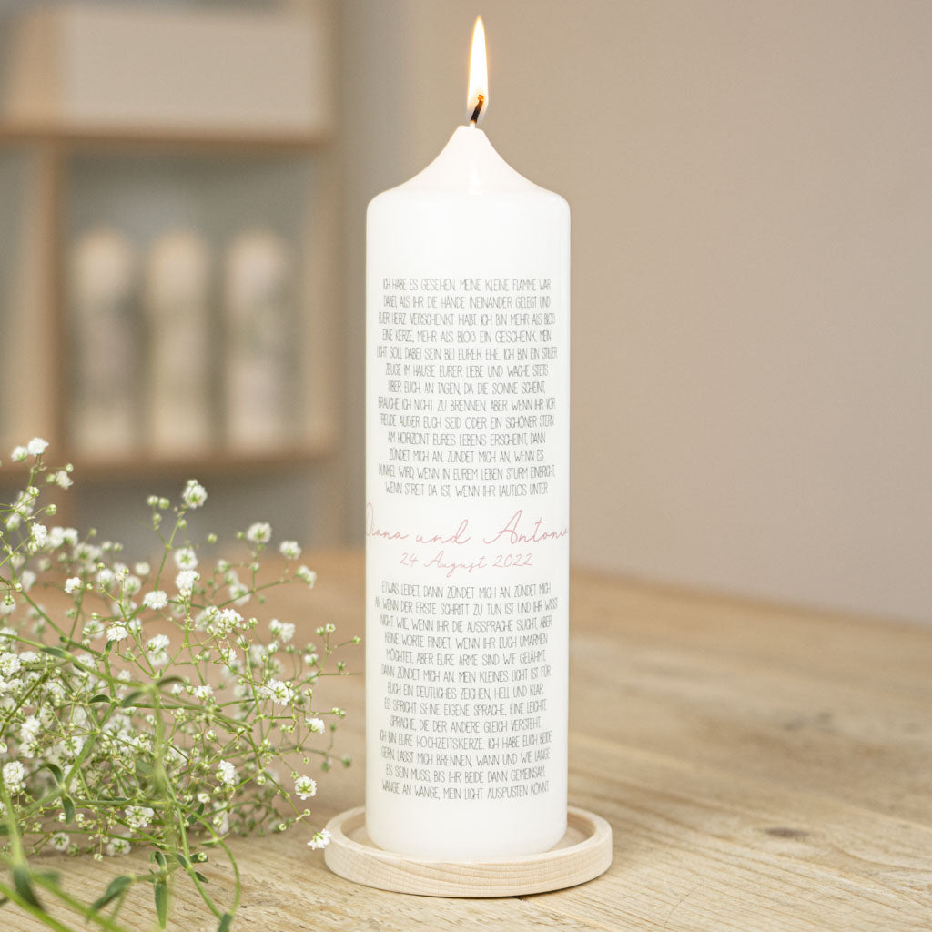 Sprechende Hochzeitskerze mit umlaufender Kerzengeschichte