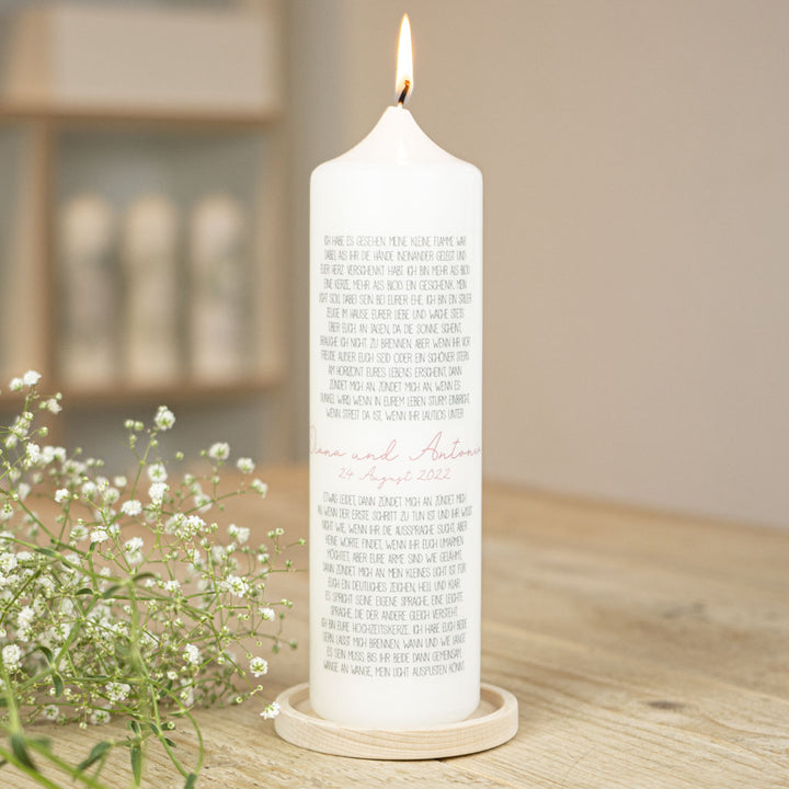 Sprechende Hochzeitskerze mit umlaufender Kerzengeschichte