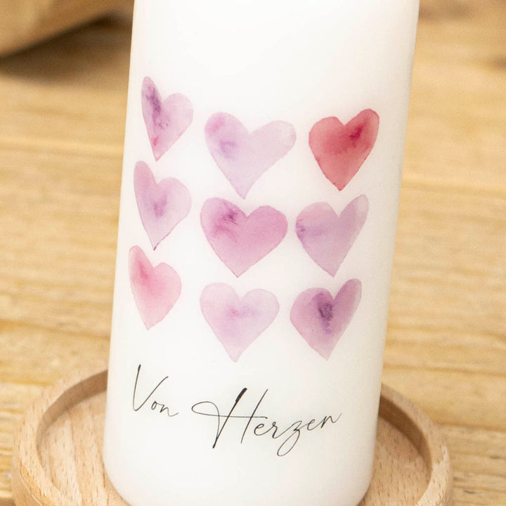 Geschenkkerze von Herzen in Altrosa