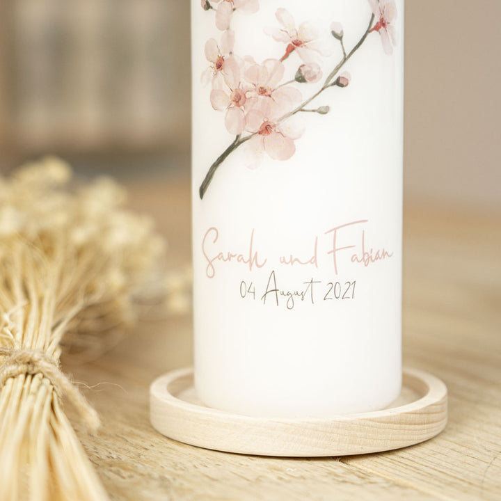 Hochzeitskerze Kirschblüte Namen und Traudatum