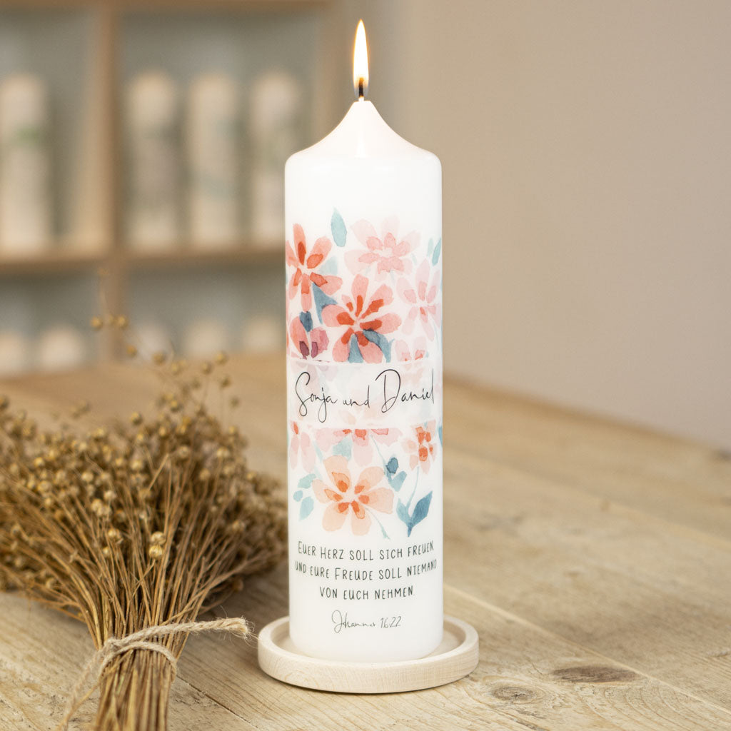 Hochzeitskerze Blumen Sommer mit Aquarell-Blumenwiese