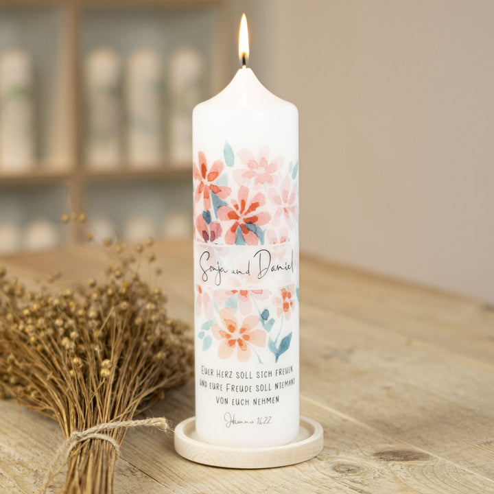 Hochzeitskerze Blumen Sommer mit Aquarell-Blumenwiese