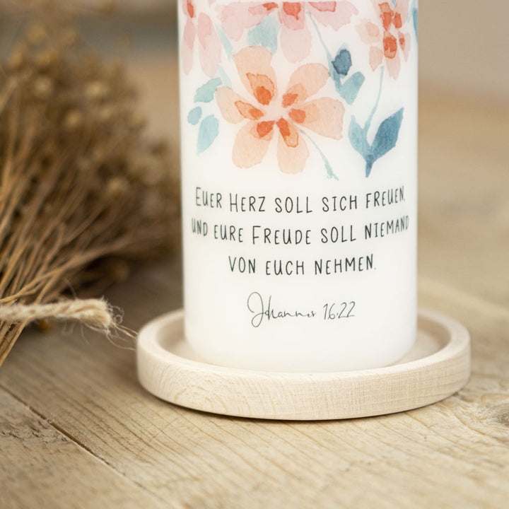 Frei wahlbarer Trauspruch auf der Hochzeitskerze Blumen Sommer