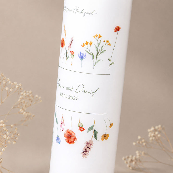 Detailansicht der Mohnblumen und Wildblumen im Aquarellstil