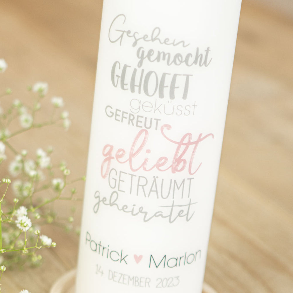 Hochzeitskerze mit Liebesgeschichte in Worten
