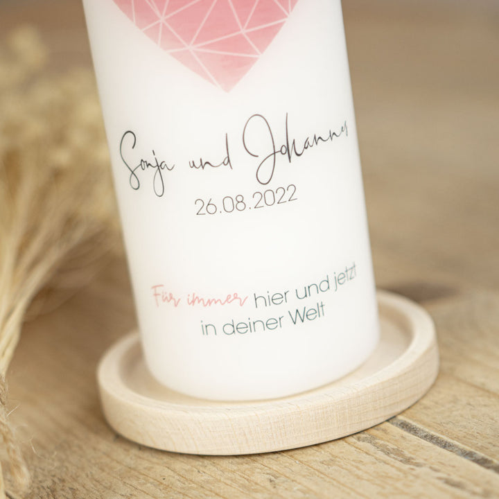 Hochzeitskerze Herz mit frei wählbarem Trauspruch