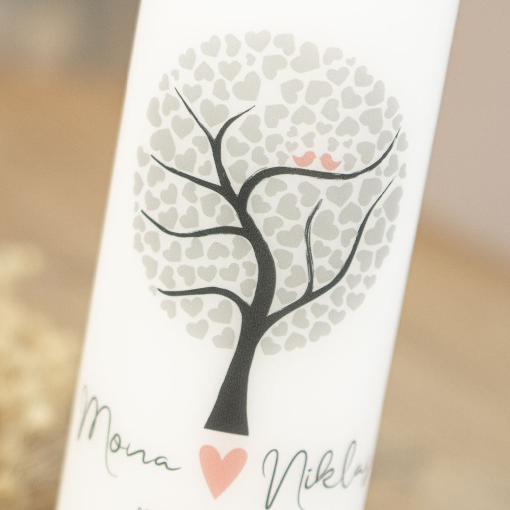 Herzbaum-Motiv der Hochzeitskerze Lebensbaum mit Herzkrone