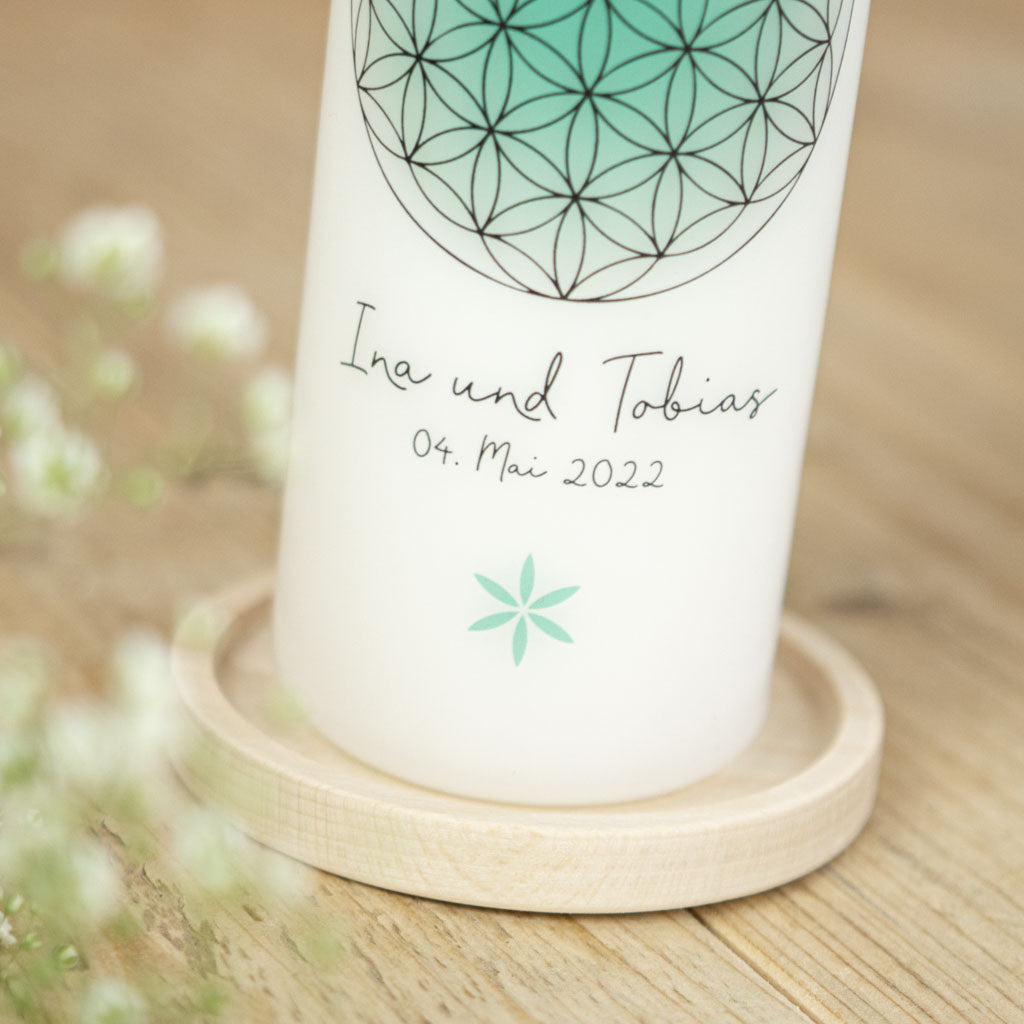 Hochzeitskerze Blume des Lebens mit Hochzeitsdatum