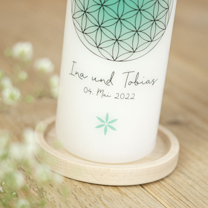 Hochzeitskerze Blume des Lebens mit Hochzeitsdatum