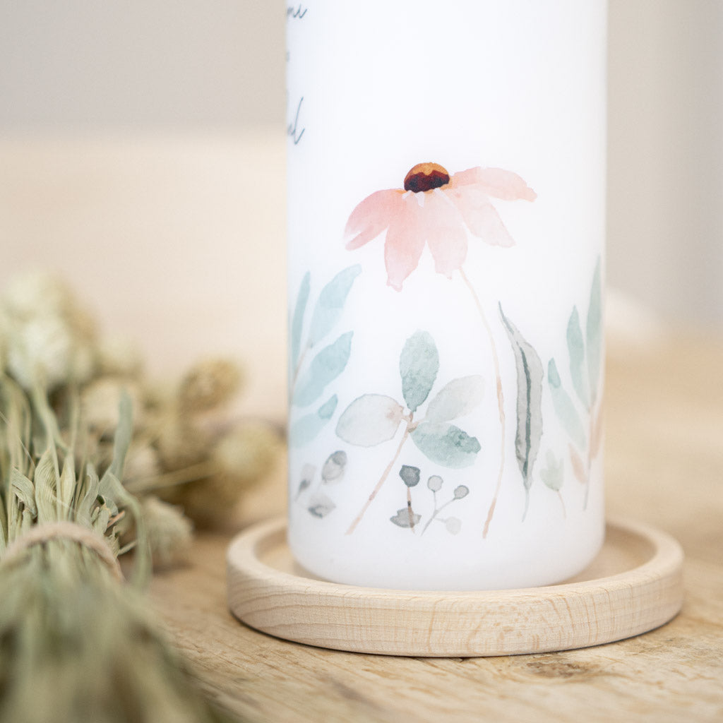Hochzeitskerze Blumenwiese Namen in moderner Schreibschrift
