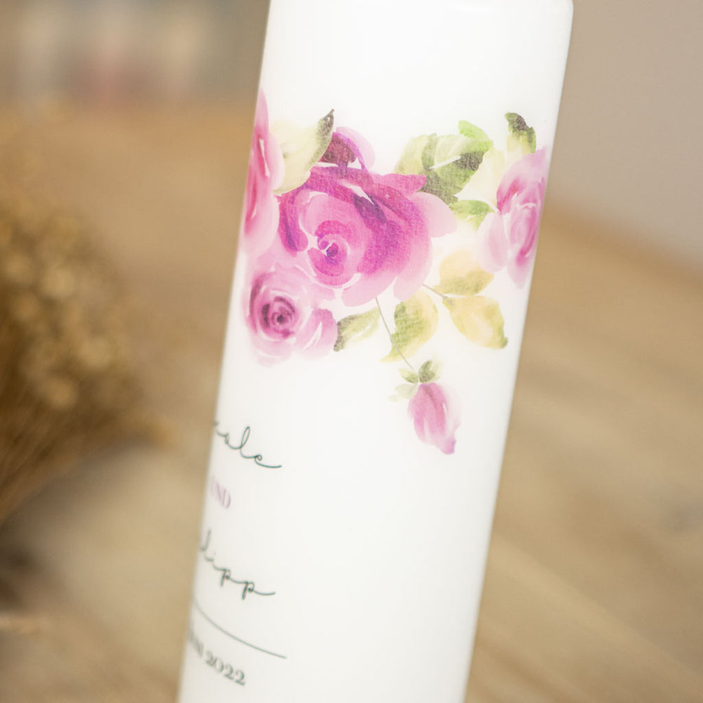 Hochzeitskerze Rosegold Rosenband seitlich