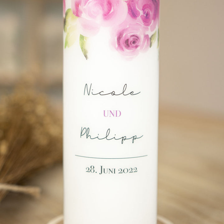 Hochzeitskerze Rosegold Namen und Hochzeitsdatum