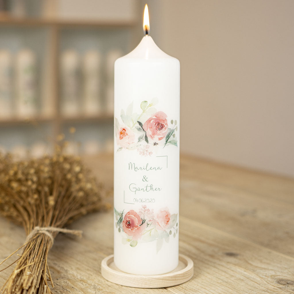 Hochzeitskerze Rosen mit Namen und Datum