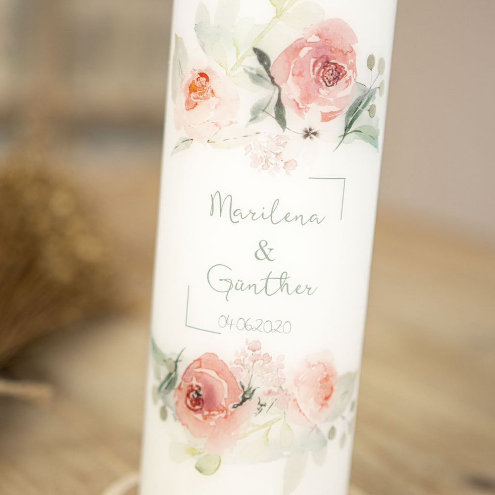 Hochzeitskerze Rosen Aquarell-Detail