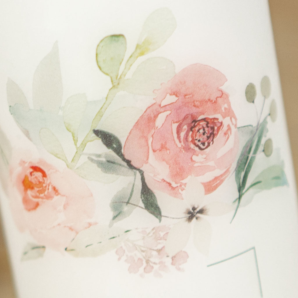 Hochzeitskerze Rosen mit Eukalyptus im Eckrahmen