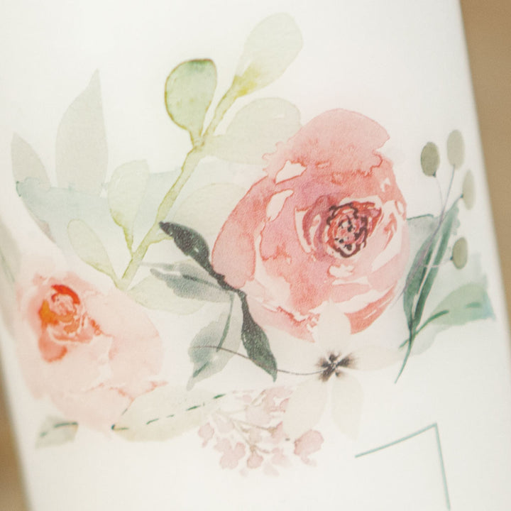 Hochzeitskerze Rosen mit Eukalyptus im Eckrahmen