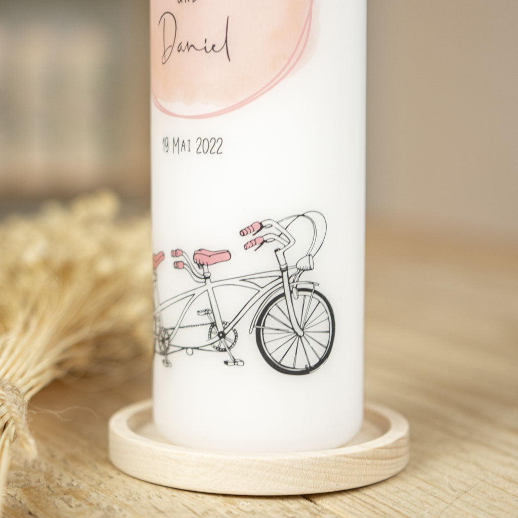 Hochzeitskerze Tandem Fahrrad-Liniengrafik