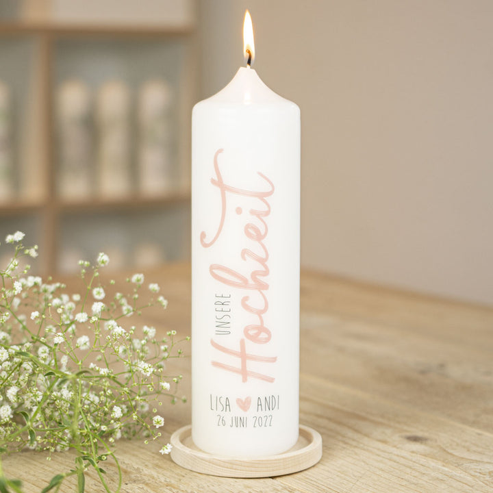 Hochzeitskerze Unsere Hochzeit mit Schriftzug, Namen und Datum