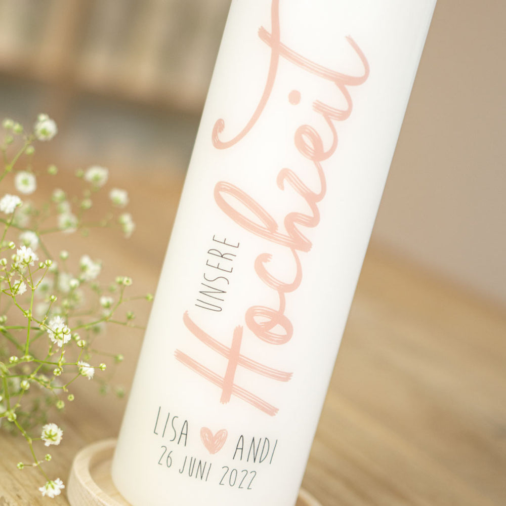 Hochzeitskerze Unsere Hochzeit Schriftzug in Pastell