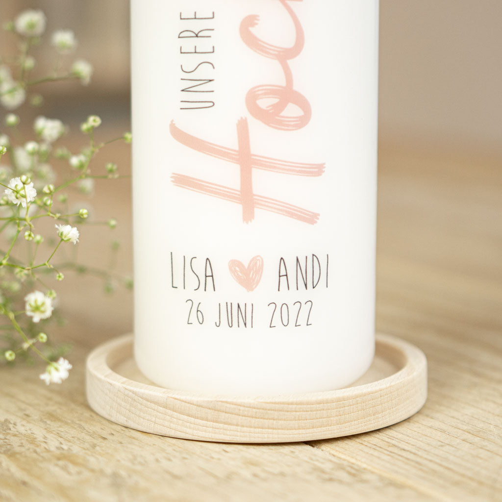 Hochzeitskerze Unsere Hochzeit mit Trauspruch und Herz