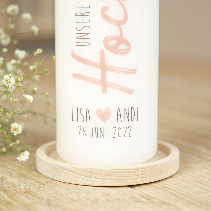Hochzeitskerze Unsere Hochzeit mit Trauspruch und Herz