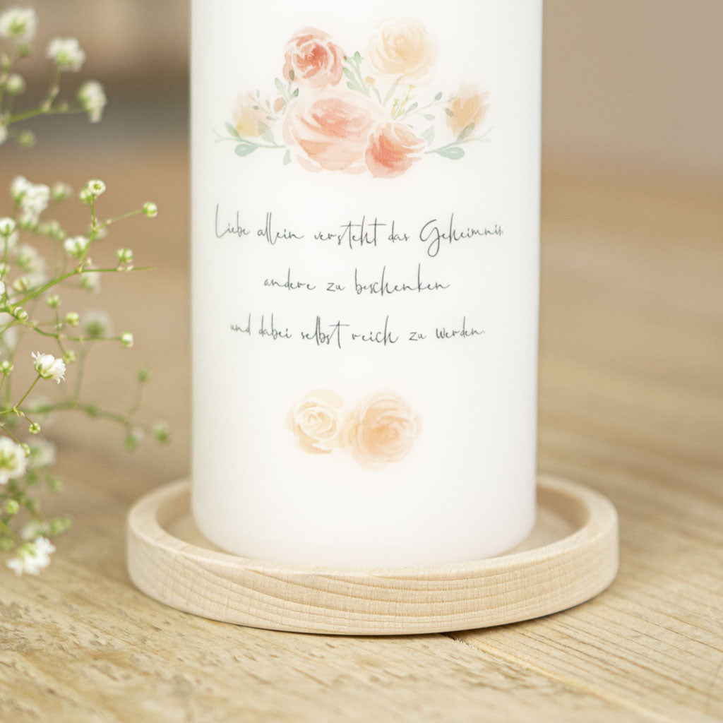 Hochzeitskerze Rosen Apricot mit Trauspruch