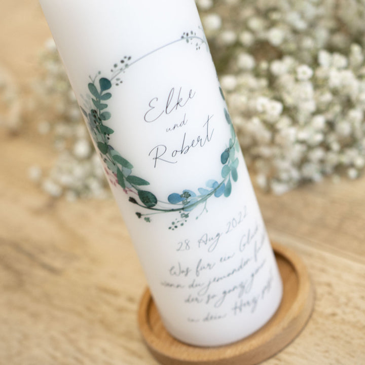 Hochzeitskerze Zweige auf Kerzenhalter Holz