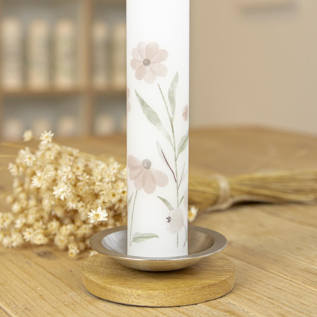 Schmale Kommunionkerze mit Blumenwiese