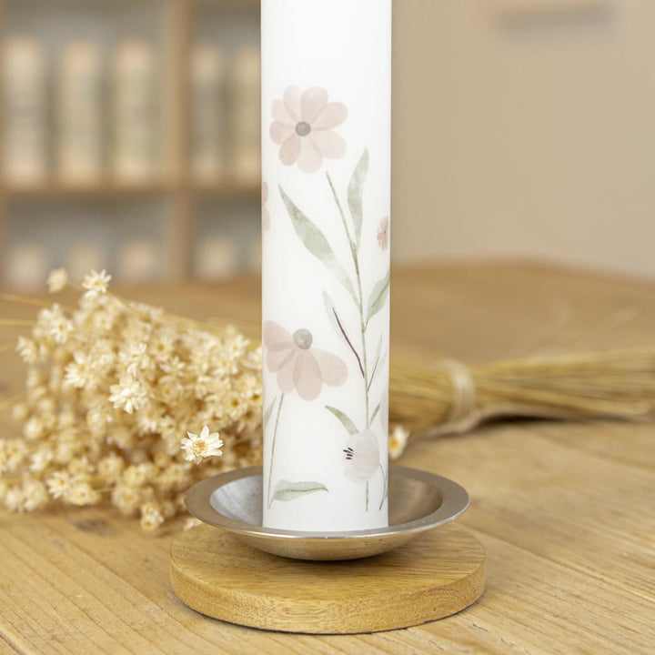 Schmale Kommunionkerze mit Blumenwiese