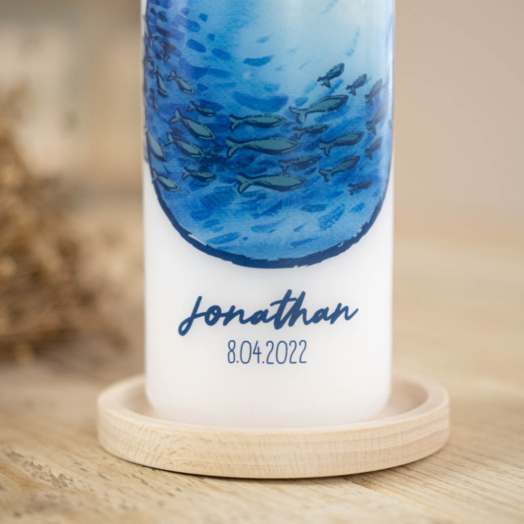 Detail des Aquarell-Wasserkreises mit schwimmendem Fischschwarm