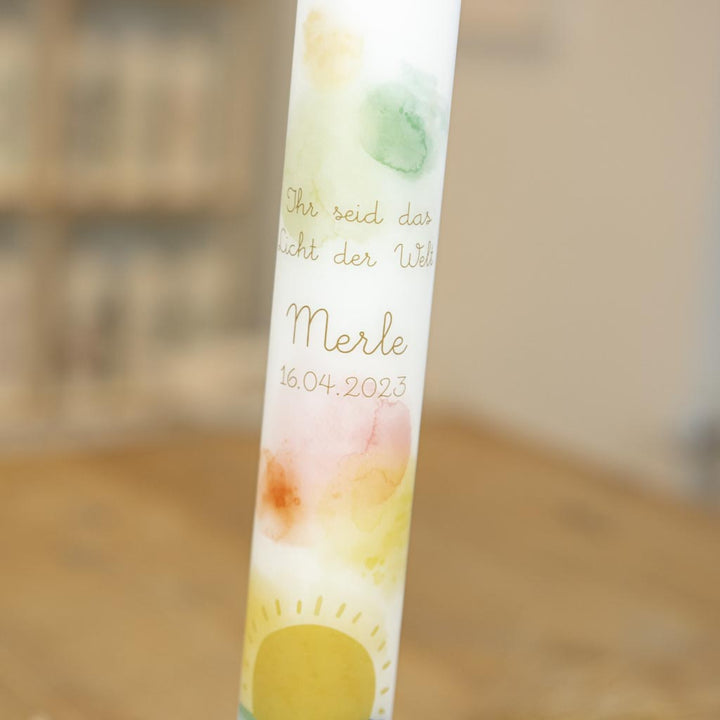 Kommunionkerze mit Spruch Ihr seid das Licht der Welt