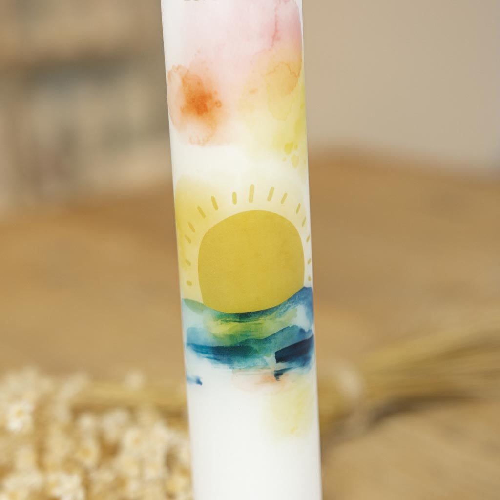 Sonne und Meer als Motiv auf der Kommunionkerze
