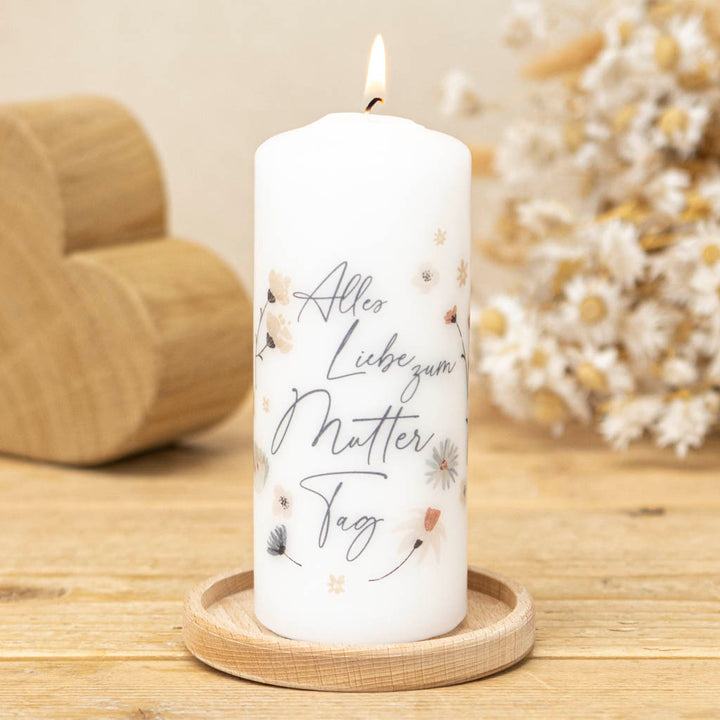 Muttertag Kerze Blumenkranz Kerzenhalter Holz