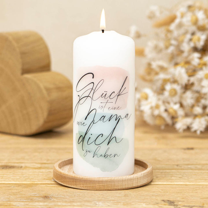 Muttertag Kerze mit Spruch Glück ist eine Mama wie dich zu haben