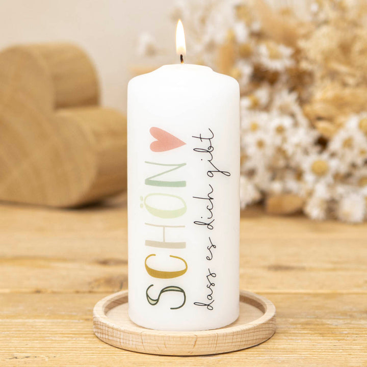 Geschenkkerze mit dem Aufdruck Schön, dass es dich gibt