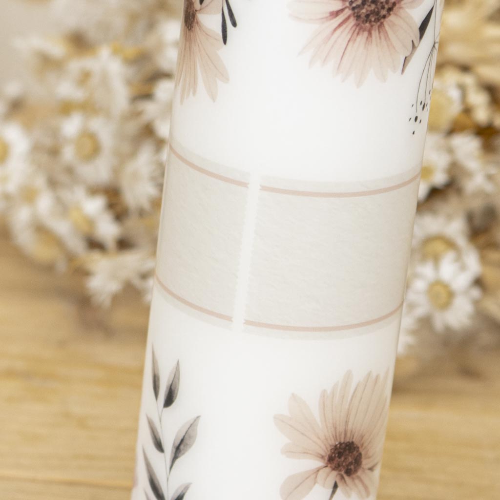 Rückseite der Hochzeitskerze Wildblumen mit Schmuckleiste im Schriftband