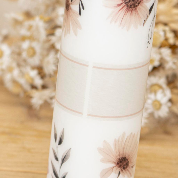 Rückseite der Hochzeitskerze Wildblumen mit Schmuckleiste im Schriftband