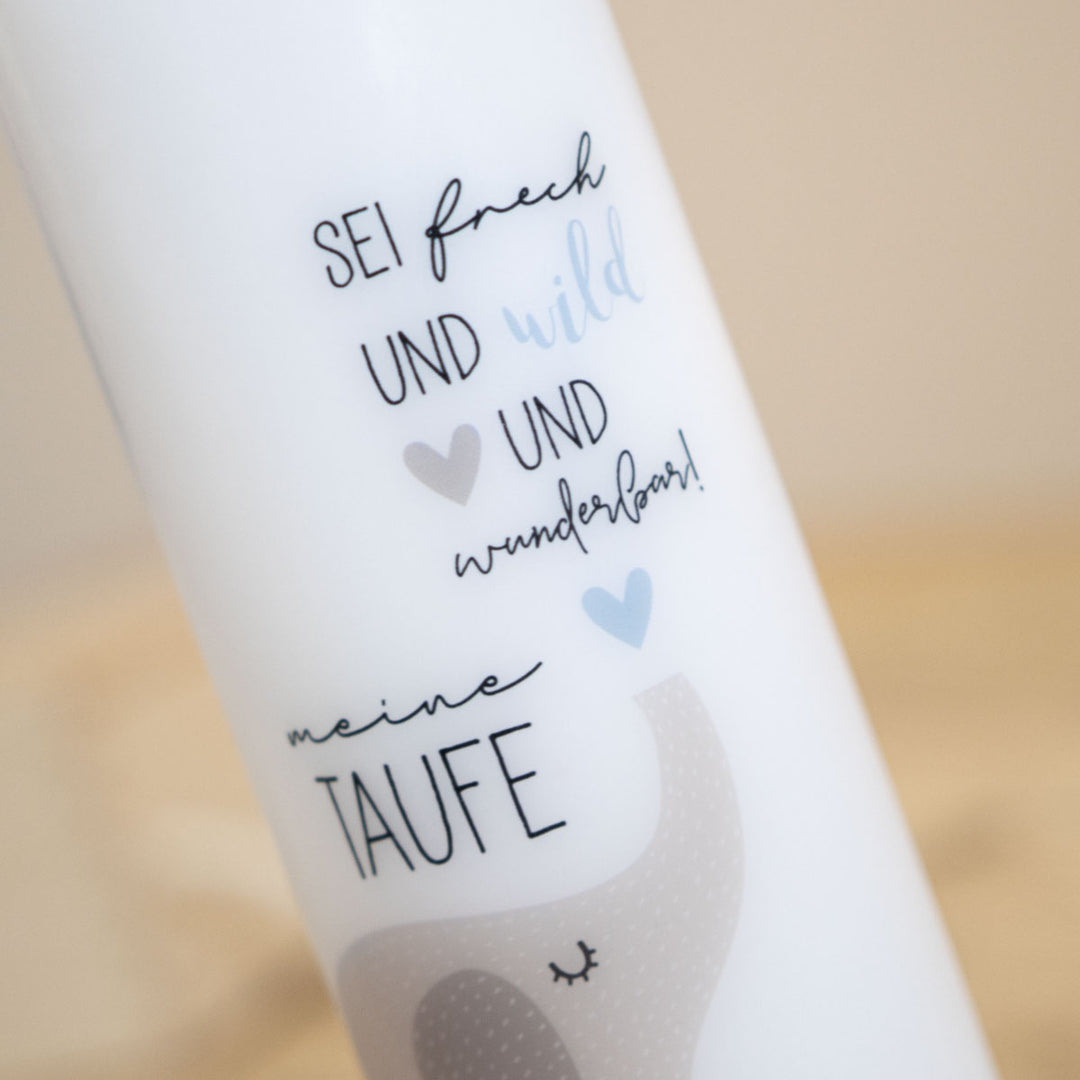 Taufkerze Elefant mit Taufspruch von Astrid Lindgren