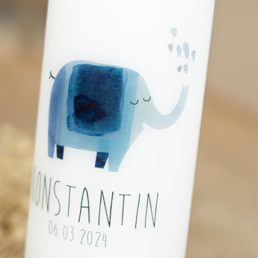 Taufkerze Elefant im Aquarell-Look