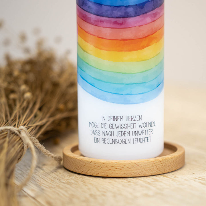Irischer Segensspruch auf der Taufkerze Regenbogen Boot