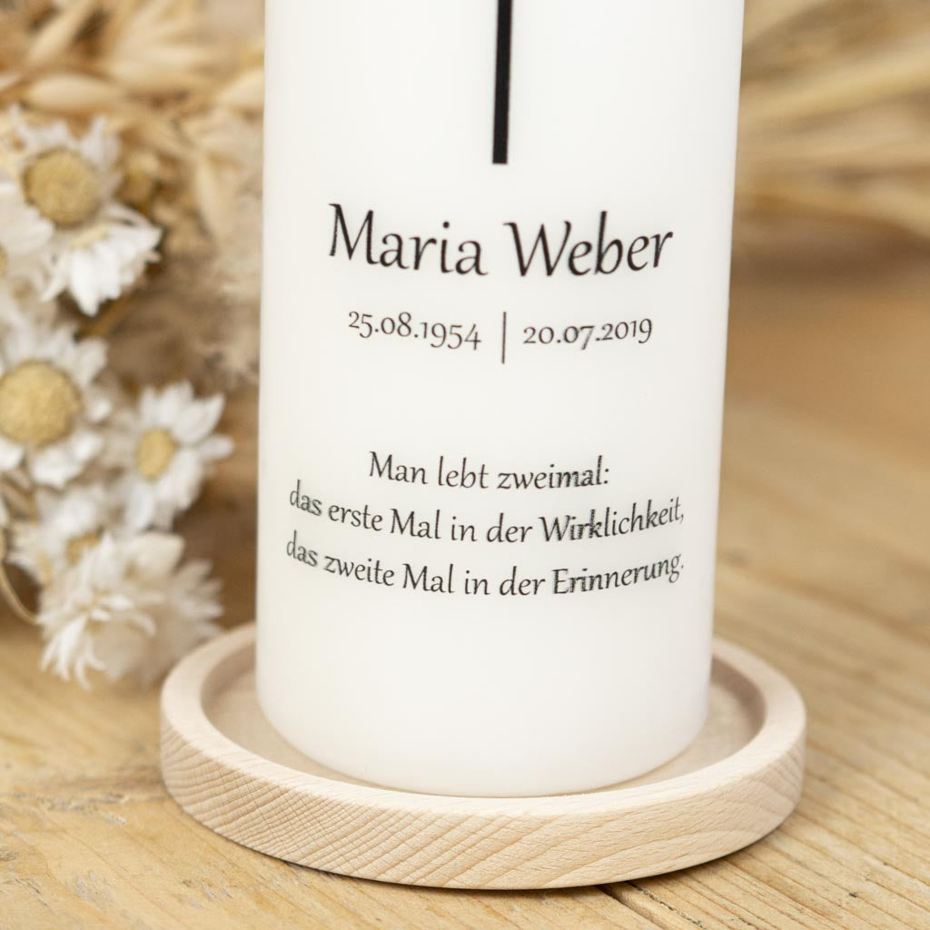 Trauerkerze Kreuz mit persönlichem Spruch