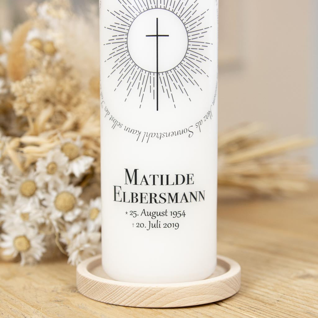Personalisierte Trauerkerze Meine Sonne mit Name und Lebensdaten
